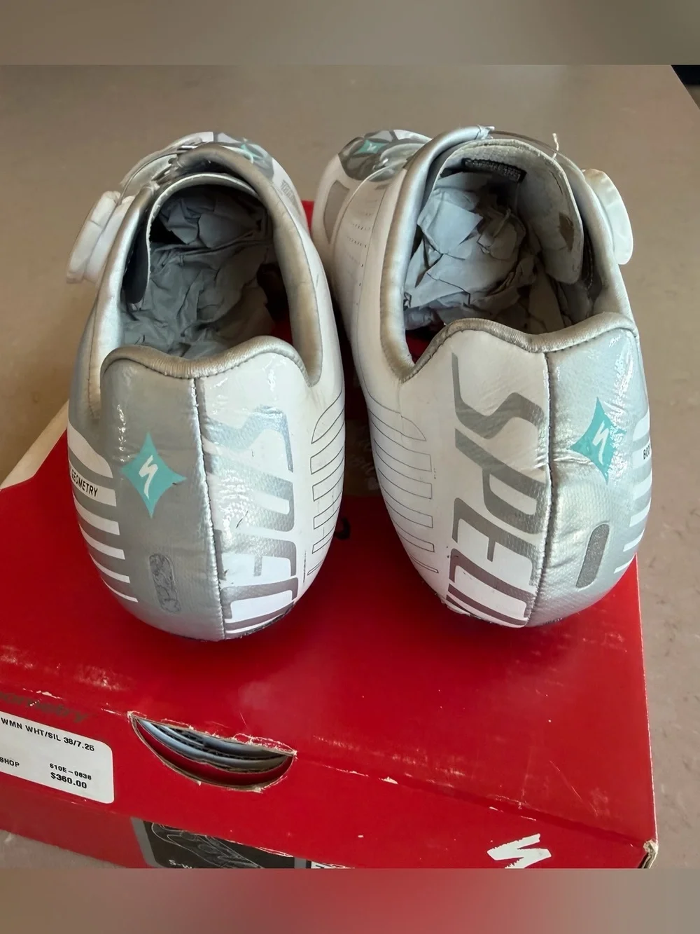 Specialized S-Works Road Cycling Shoes EU 38 US 7.25 White Silver Carbon BOA Box